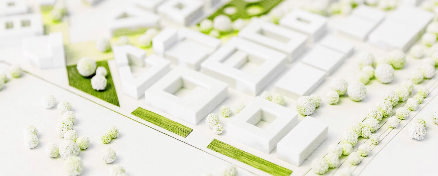 Ausschnitt aus dem Architektur Model der Technischen Universität Nürnberg, grün, weiß