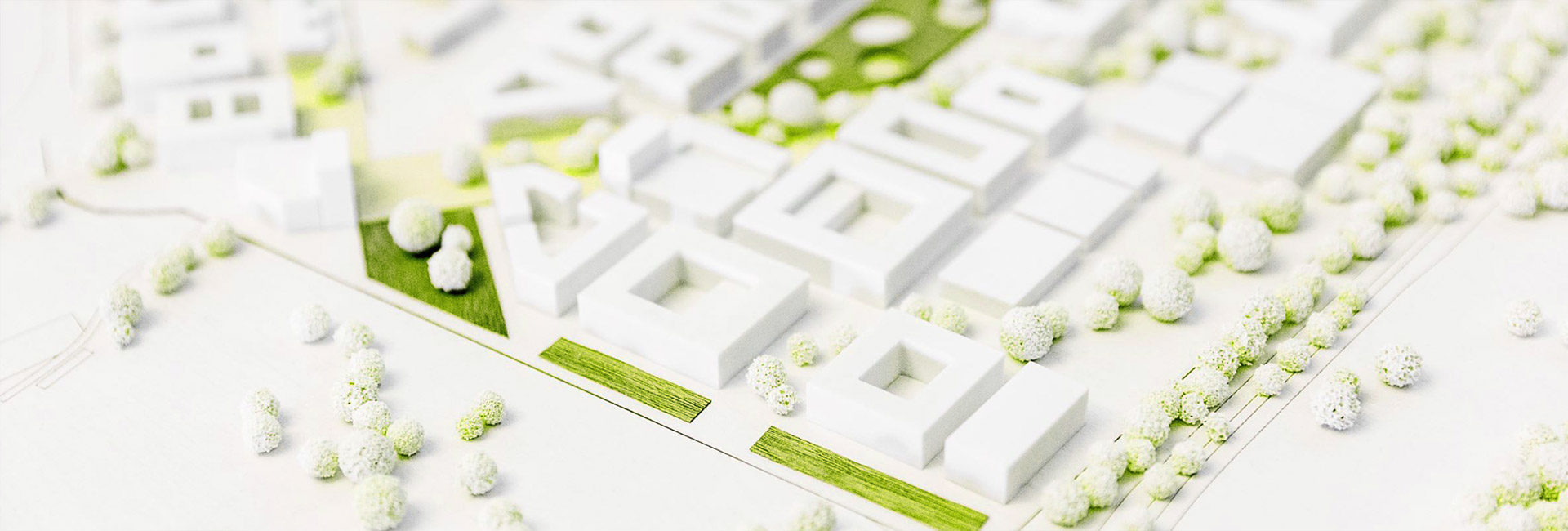 Ausschnitt aus dem Architektur Model der Technischen Universität Nürnberg, grün, weiß