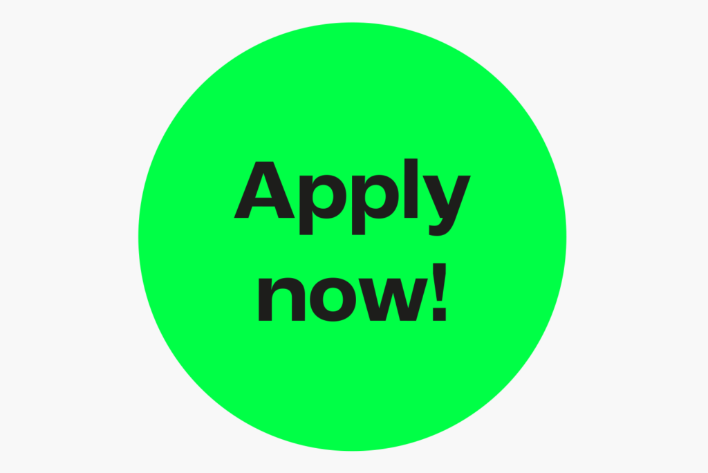 In einem grünen Kreis steht "Apply now!"